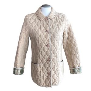 L.L. Bean | Quilted Plaid Lined Chore Coat Button Down Beige Classic